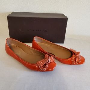 Elie Tahari orange patent leather flats